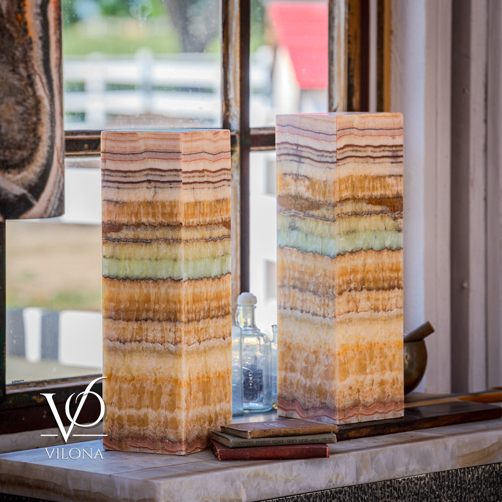 Aqua Onyx Square Table Lamp - 20" Tall, x 6"x 6" (Medium Pair #75)