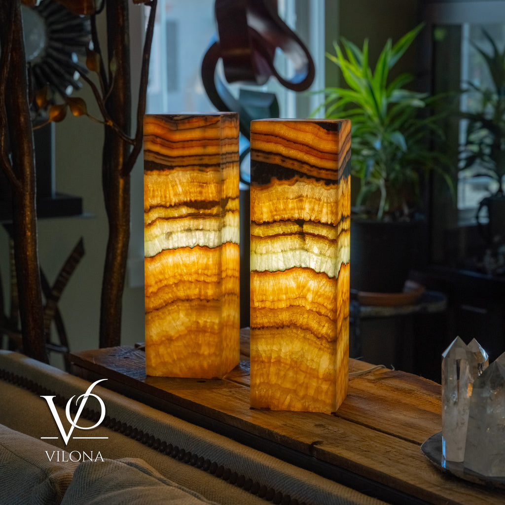 Aqua Onyx Square Table Lamp - 20" Tall, x 6"x 6" (Medium Pair #77)