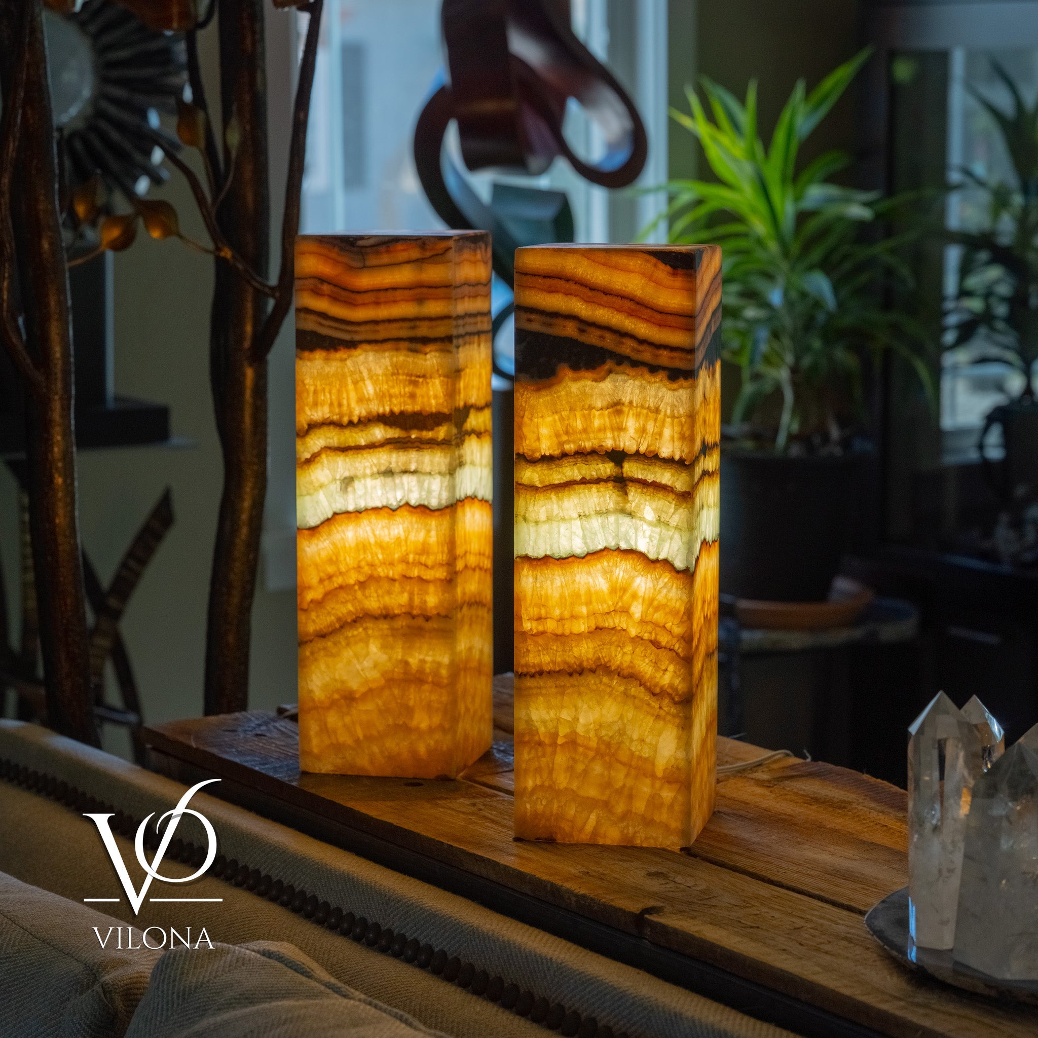 Aqua Onyx Square Table Lamp - 20" Tall, x 6"x 6" (Medium Pair #77)