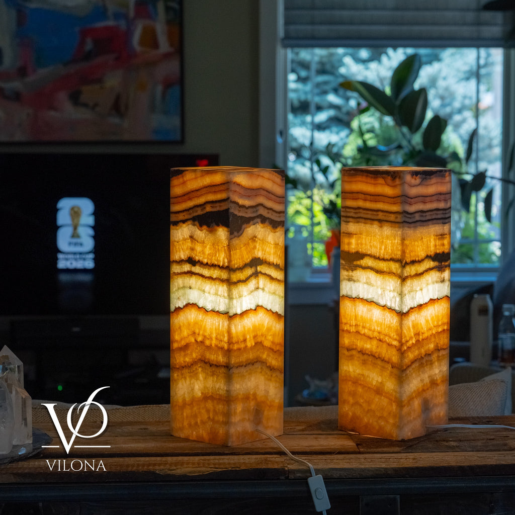 Aqua Onyx Square Table Lamp - 20" Tall, x 6"x 6" (Medium Pair #77)