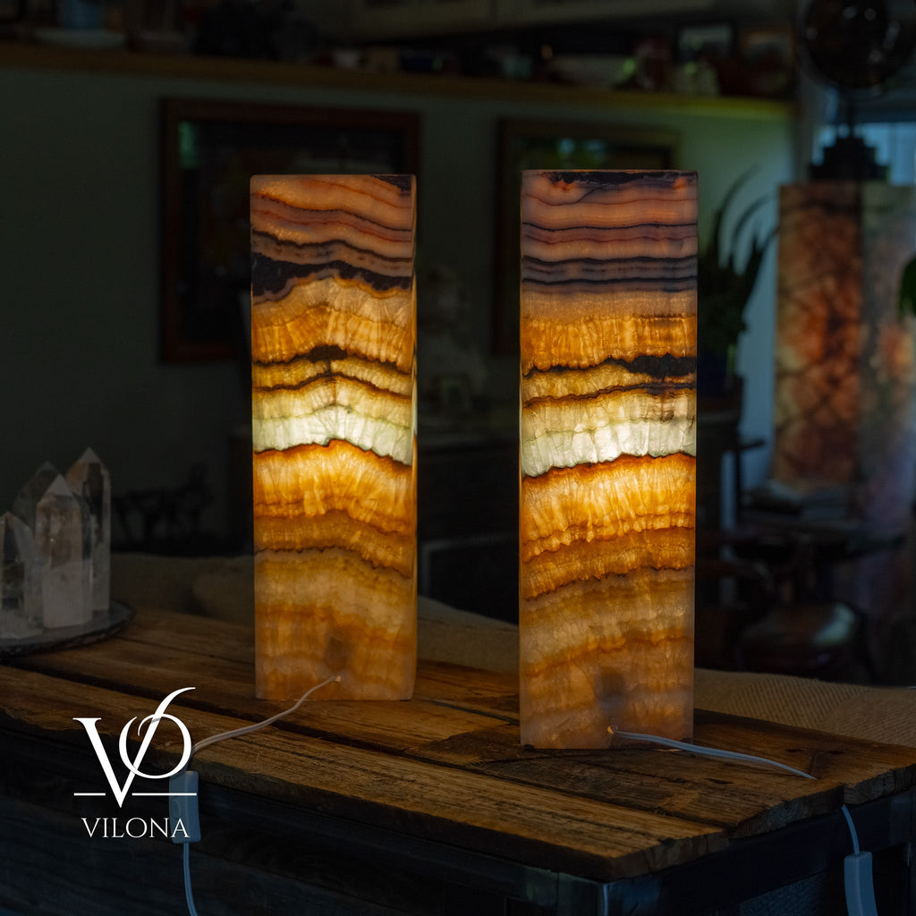 Aqua Onyx Square Table Lamp - 20" Tall, x 6"x 6" (Medium Pair #77)
