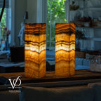 Aqua Onyx Square Table Lamp - 20" Tall, x 6"x 6" (Medium Pair #77)