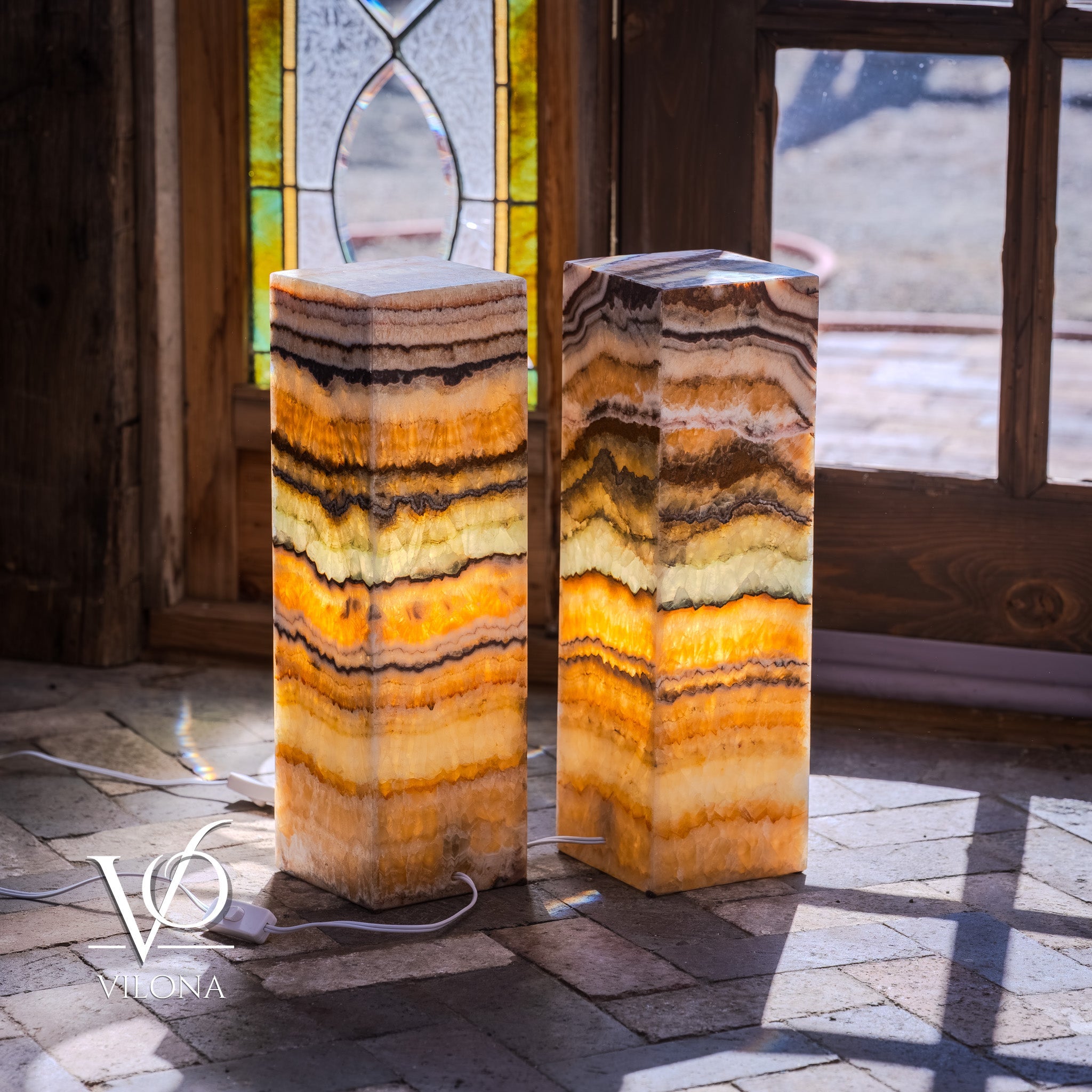 Aqua Onyx Square Table Lamp - 20" Tall, x 6"x 6" (Medium Pair #78)