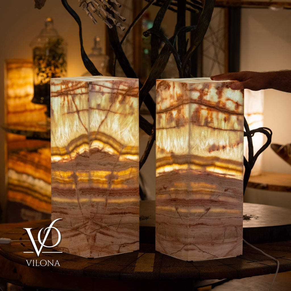 Divina Claire Onyx Table Lamp Pair – 22″ × 8″ Large Square #1