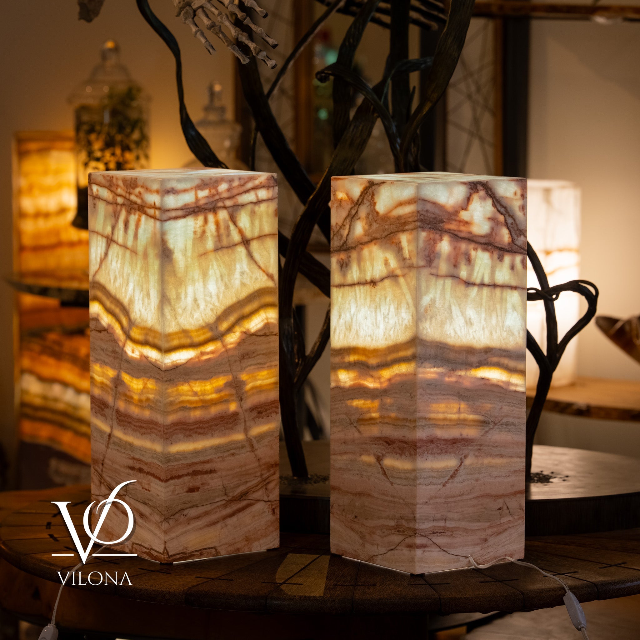 Divina Claire Onyx Table Lamp Pair – 22″ × 8″ Large Square #1