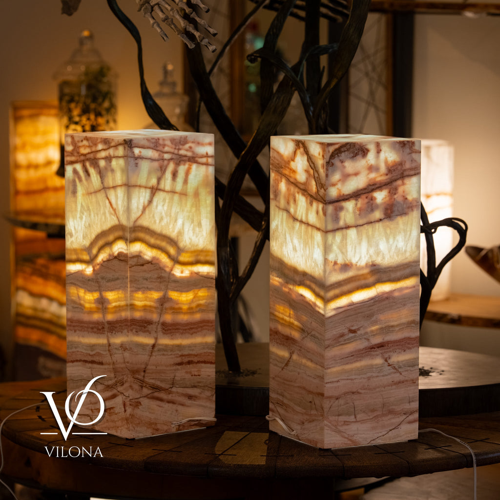 Divina Claire Onyx Table Lamp Pair – 22″ × 8″ Large Square #1