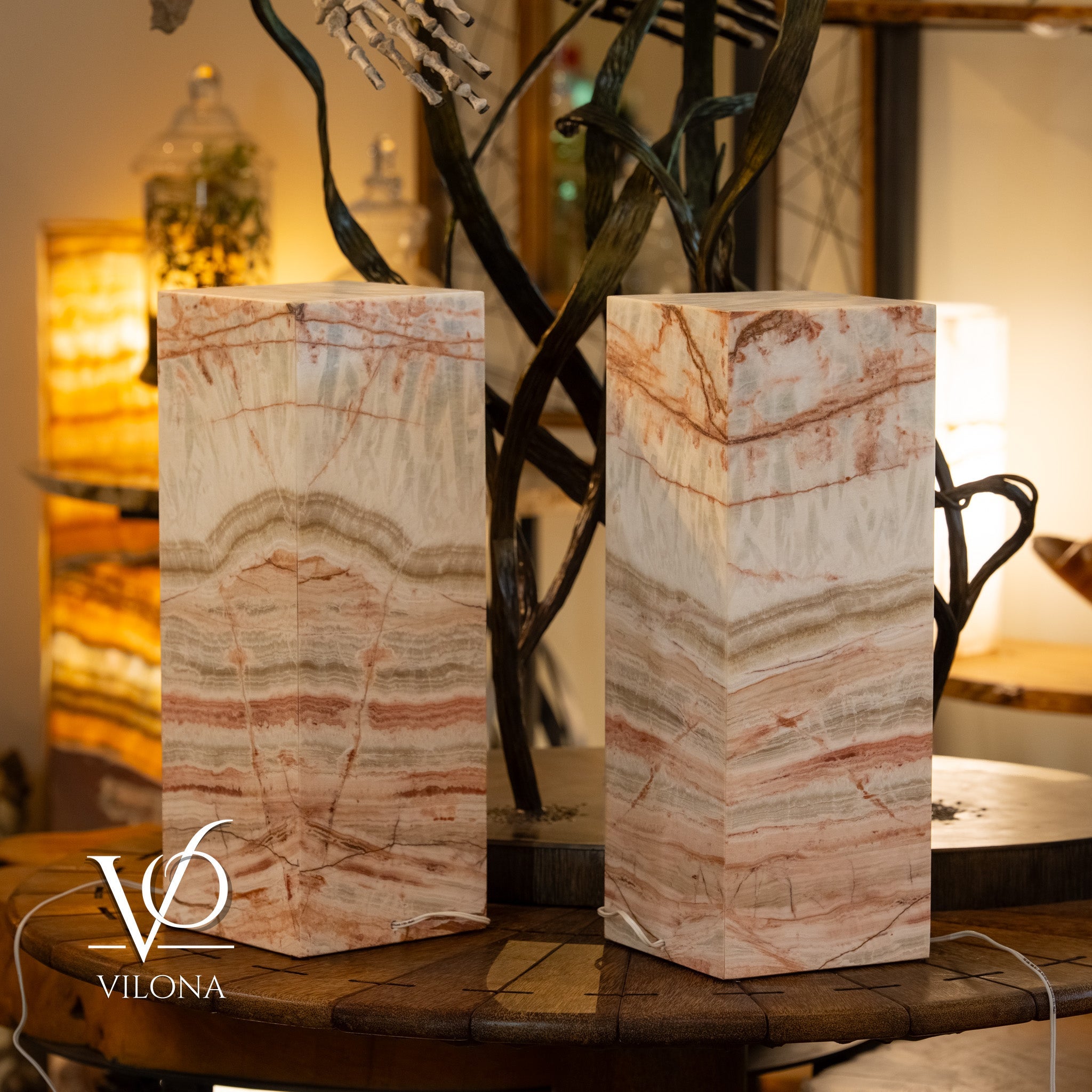 Divina Claire Onyx Table Lamp Pair – 22″ × 8″ Large Square #1