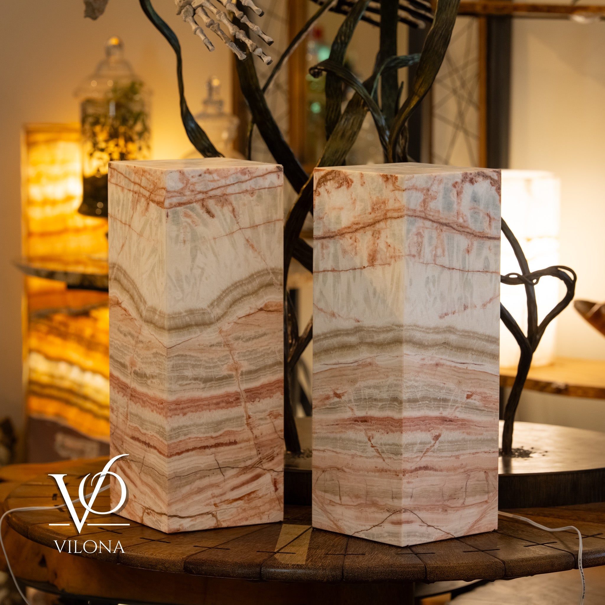Divina Claire Onyx Table Lamp Pair – 22″ × 8″ Large Square #1