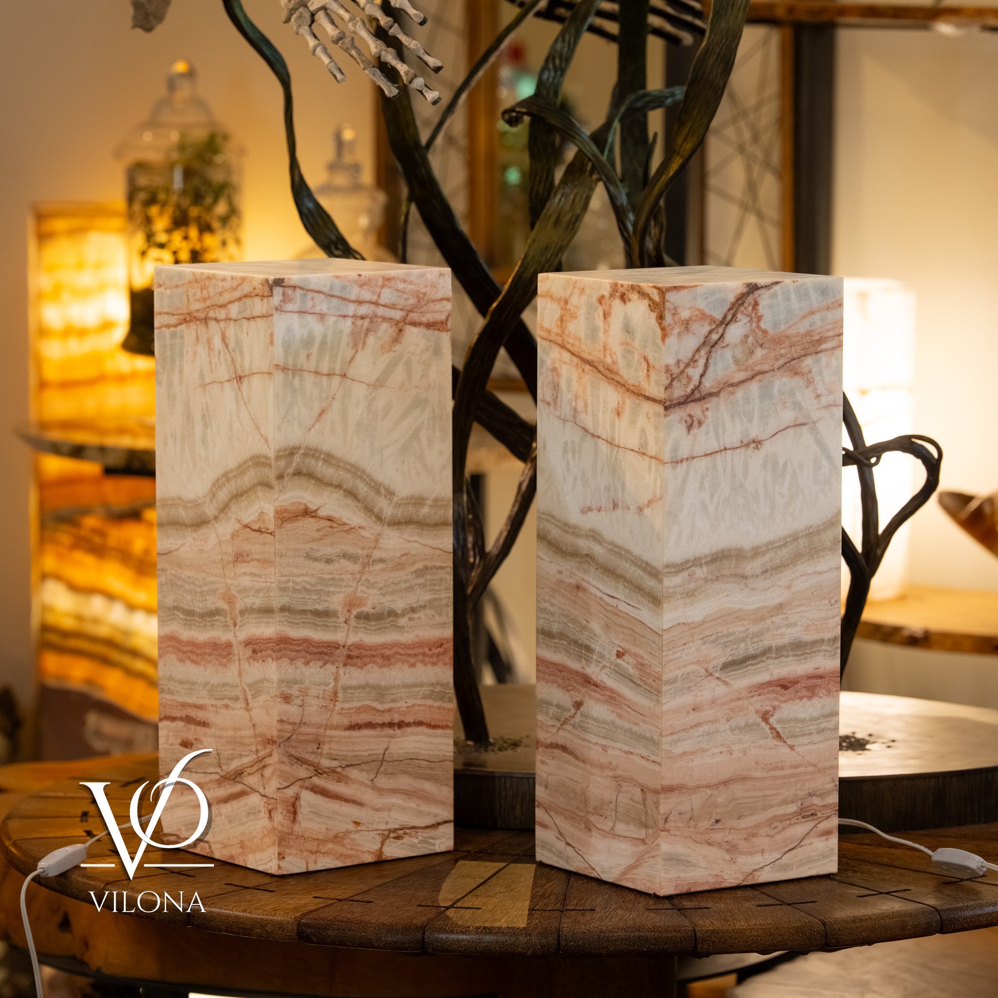 Divina Claire Onyx Table Lamp Pair – 22″ × 8″ Large Square #1