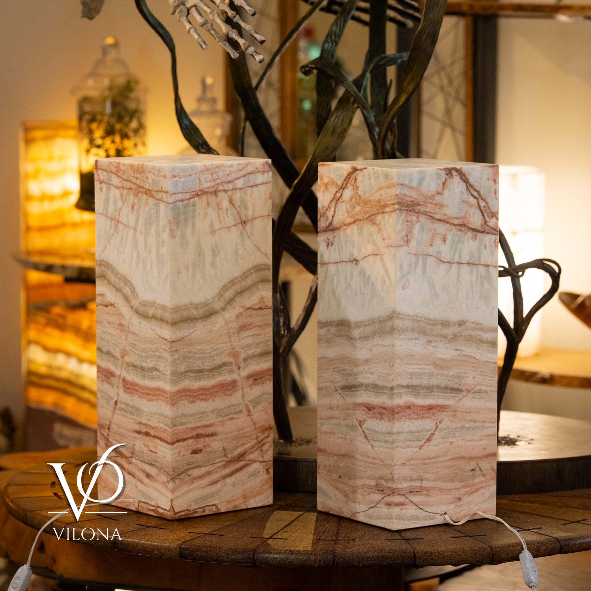 Divina Claire Onyx Table Lamp Pair – 22″ × 8″ Large Square #1
