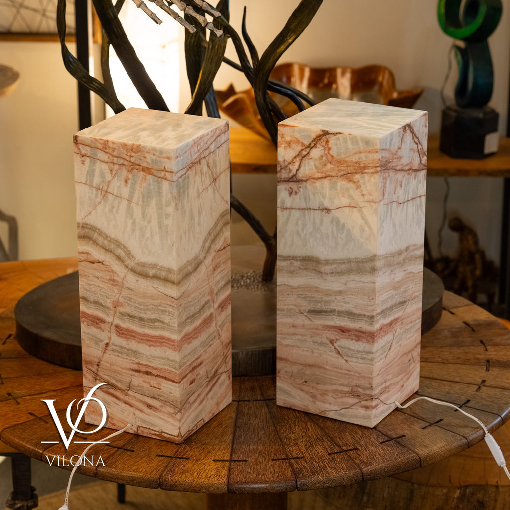 Divina Claire Onyx Table Lamp Pair – 22″ × 8″ Large Square #1
