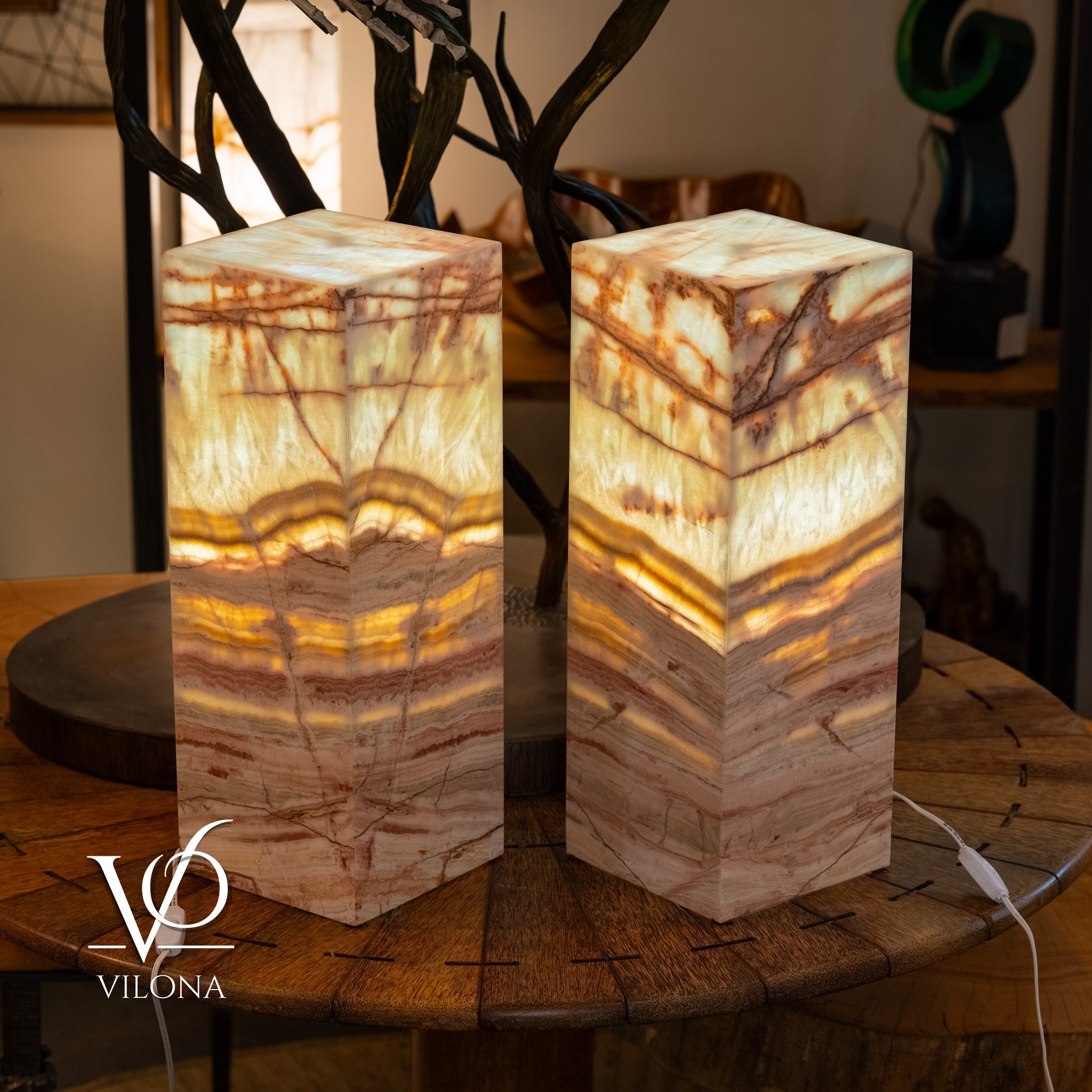 Divina Claire Onyx Table Lamp Pair – 22″ × 8″ Large Square #1