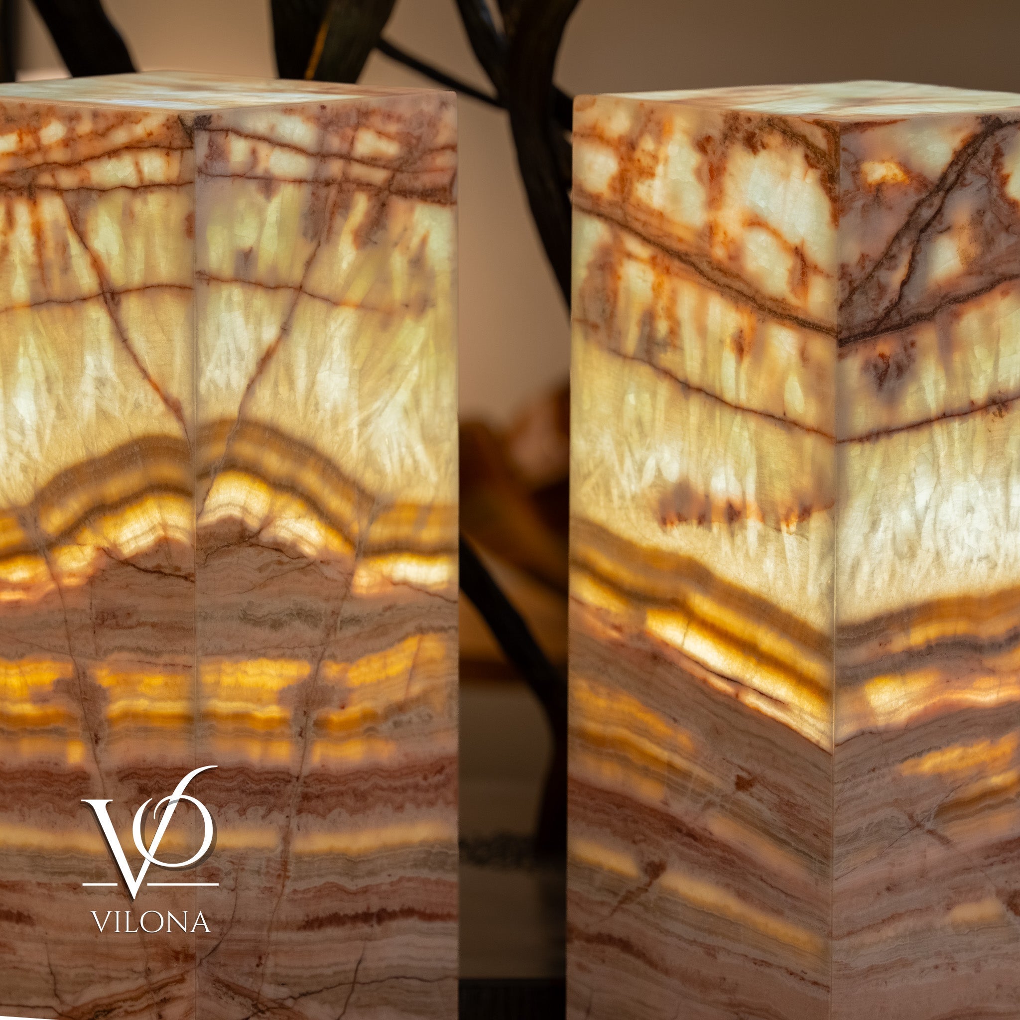 Divina Claire Onyx Table Lamp Pair – 22″ × 8″ Large Square #1