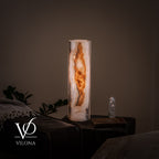 White Ice Onyx Cylinder Table Lamp – 20″ Tall × 5.5″ Diameter
