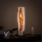 White Ice Onyx Cylinder Table Lamp – 20″ Tall × 5.5″ Diameter
