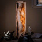 White Ice Onyx Cylinder Table Lamp – 20″ Tall × 5.5″ Diameter