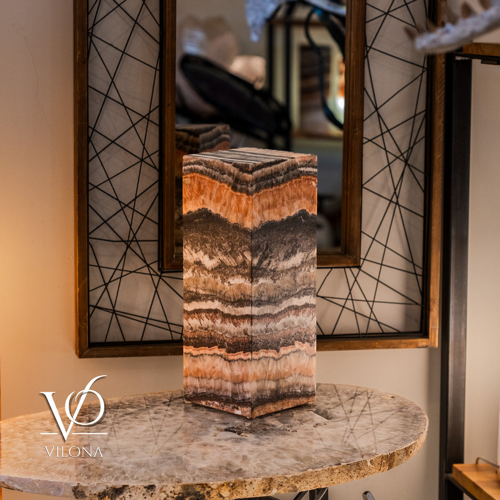 Tangerine Onyx Table Lamp – 16" Tall × 6" Square – One of a Kind #2