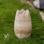 White Ice Onyx Crown Lamps - Sculptural Natural Stone Pair