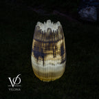 White Ice Onyx Crown Lamps - Sculptural Natural Stone Pair