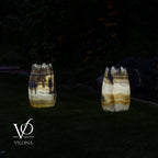 White Ice Onyx Crown Lamps - Sculptural Natural Stone Pair