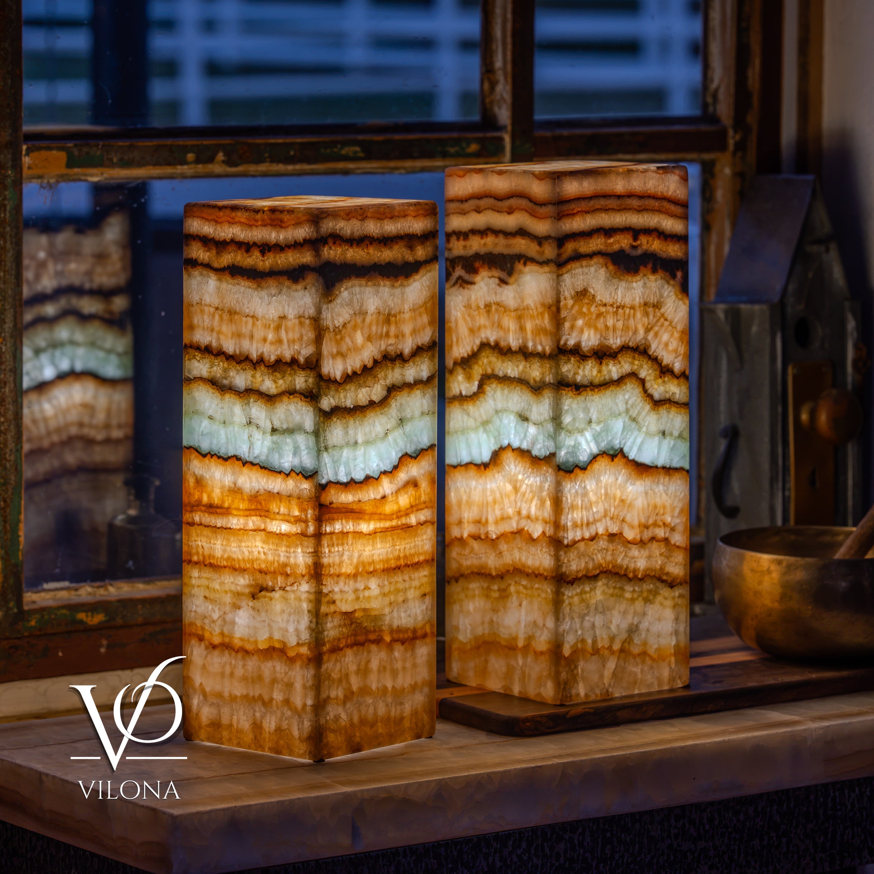 Aqua Onyx Square Table Lamp - 18" Tall, x 6"x 6" (Medium Pair #79)