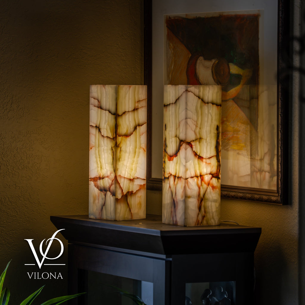 Bamboo Onyx Table Lamp Pair – Light Edition #2 – 19.75" Tall × 6" Wide Each