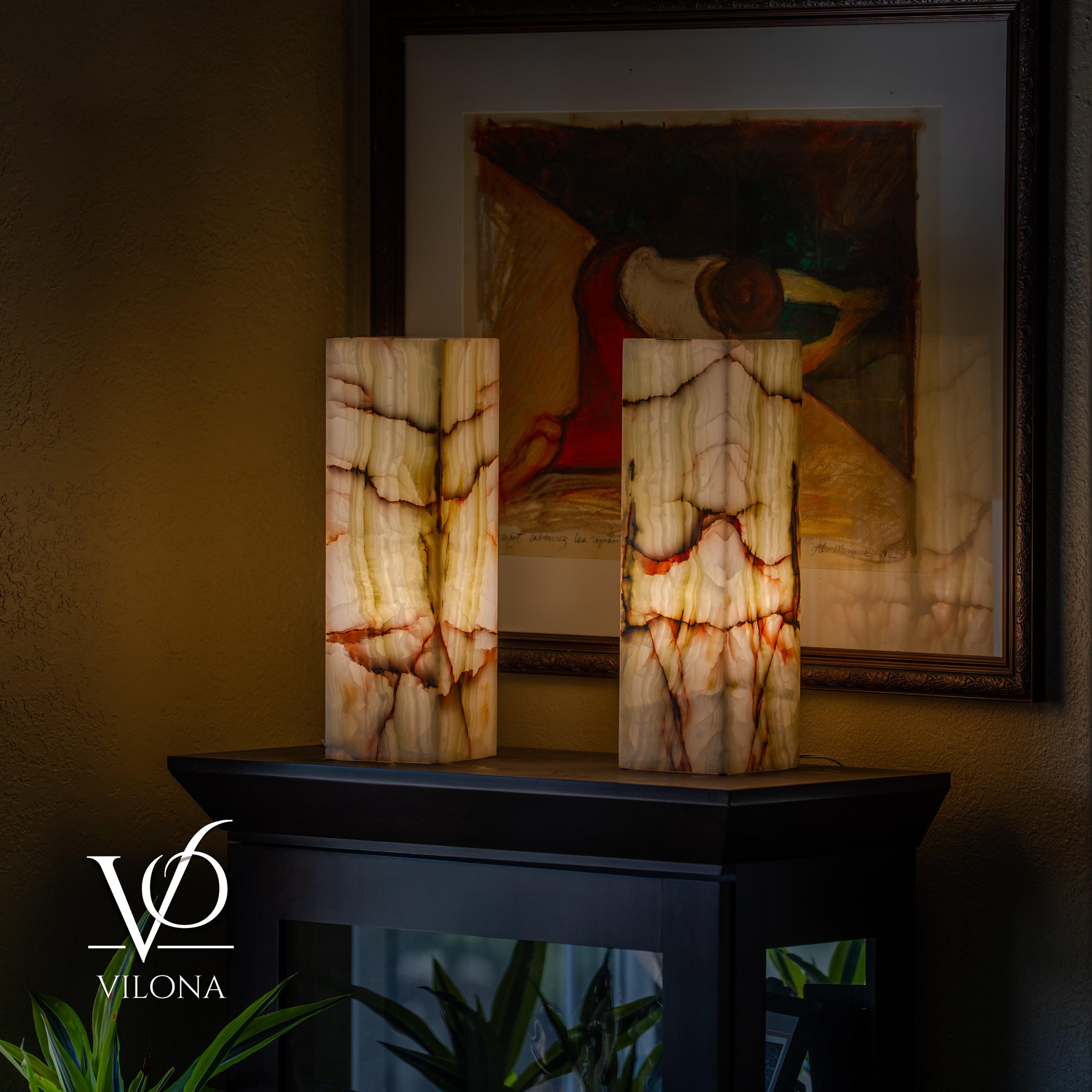 Bamboo Onyx Table Lamp Pair – Light Edition #2 – 19.75" Tall × 6" Wide Each