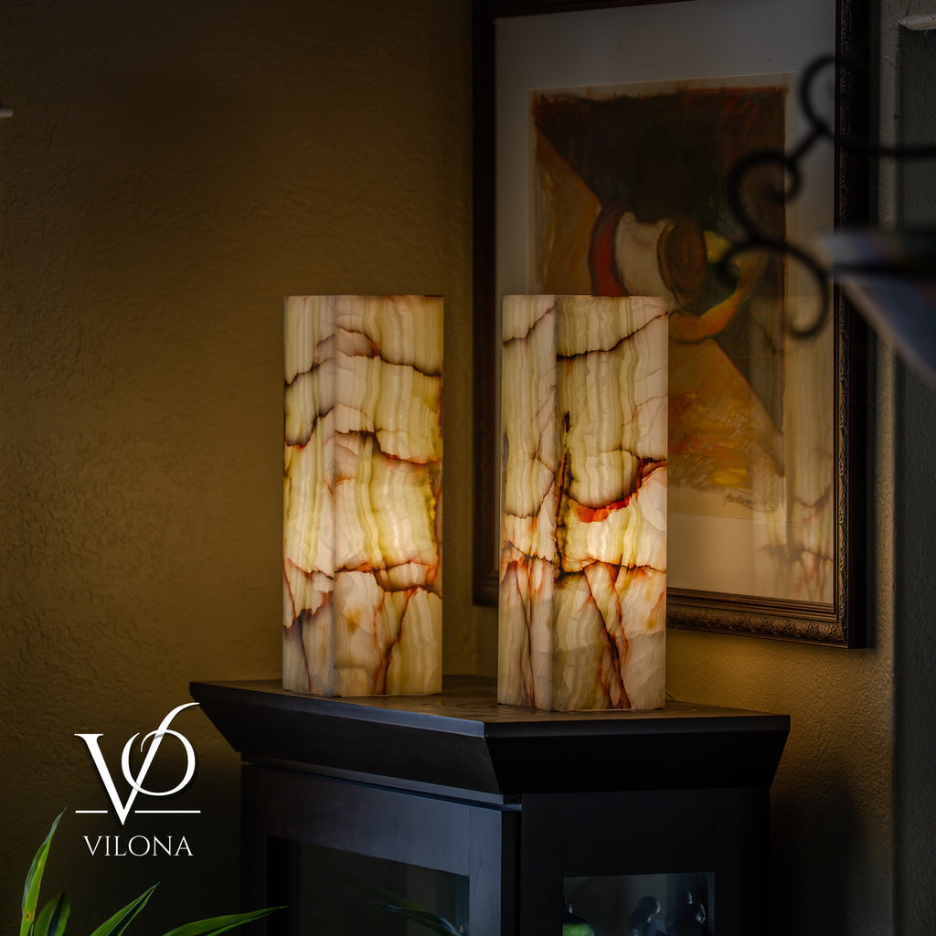 Bamboo Onyx Table Lamp Pair – Light Edition #2 – 19.75" Tall × 6" Wide Each