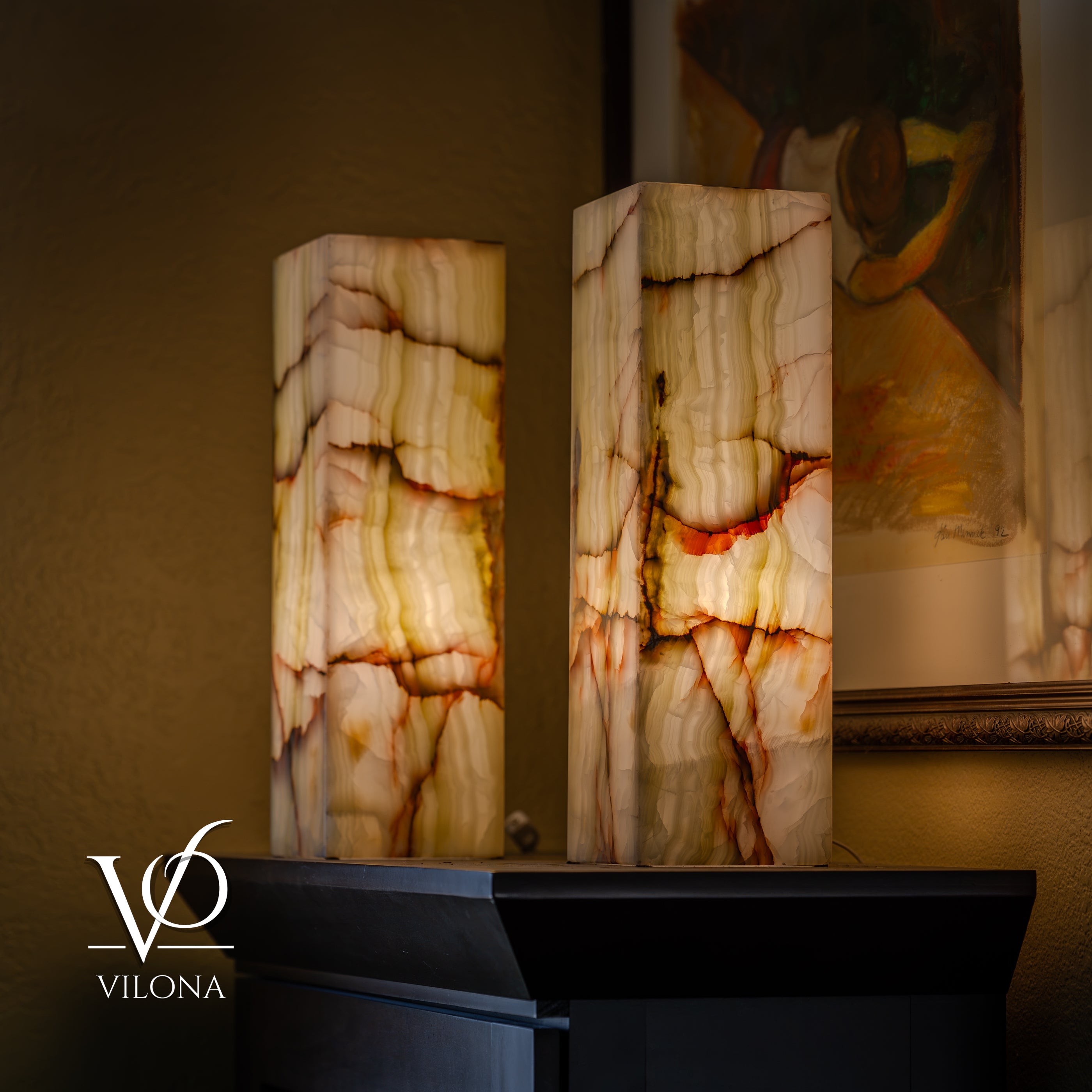 Bamboo Onyx Table Lamp Pair – Light Edition #2 – 19.75" Tall × 6" Wide Each