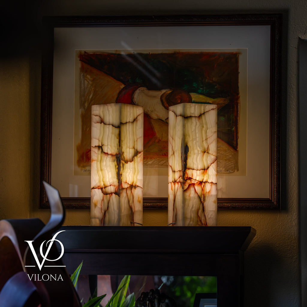 Bamboo Onyx Table Lamp Pair – Light Edition #2 – 19.75" Tall × 6" Wide Each
