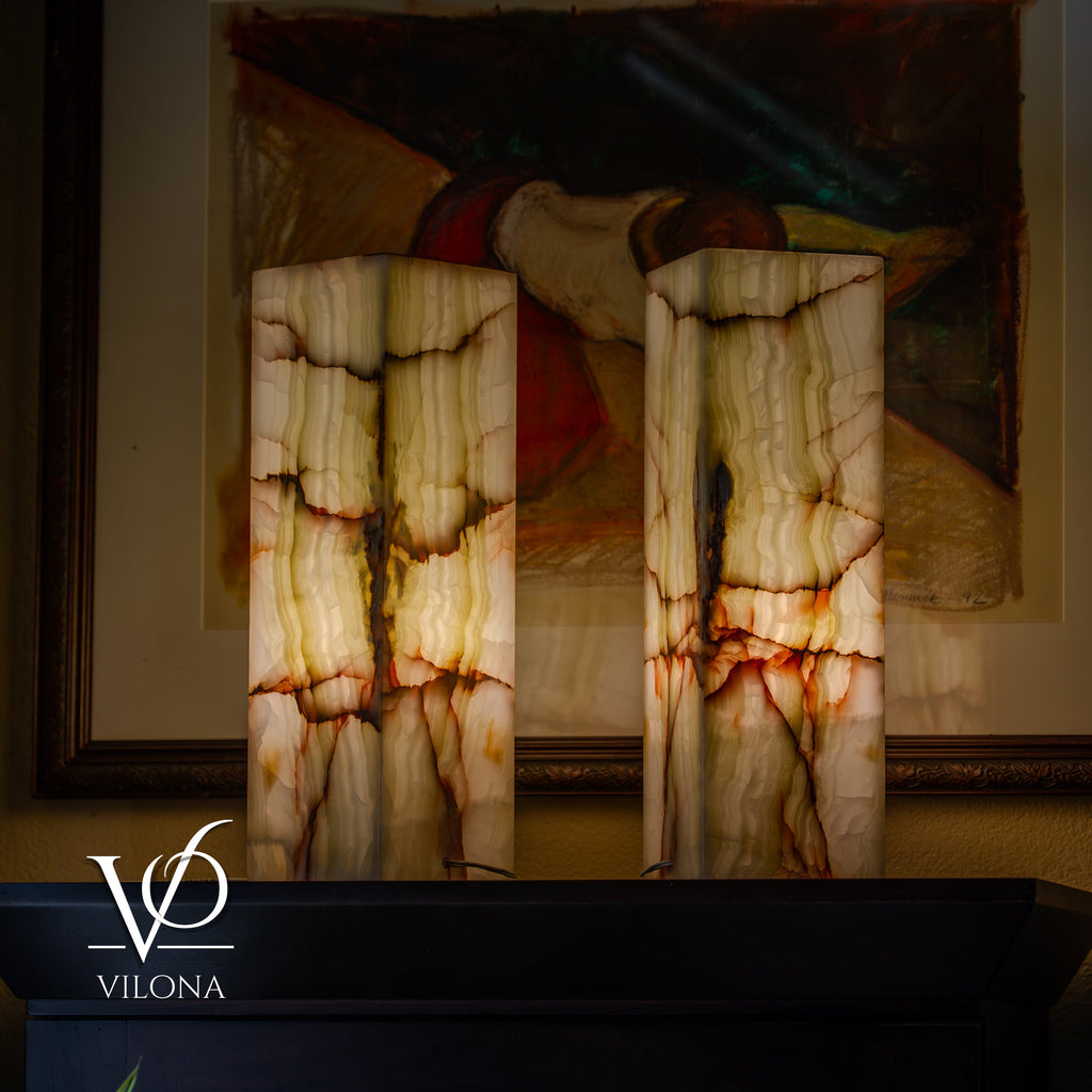 Bamboo Onyx Table Lamp Pair – Light Edition #2 – 19.75" Tall × 6" Wide Each