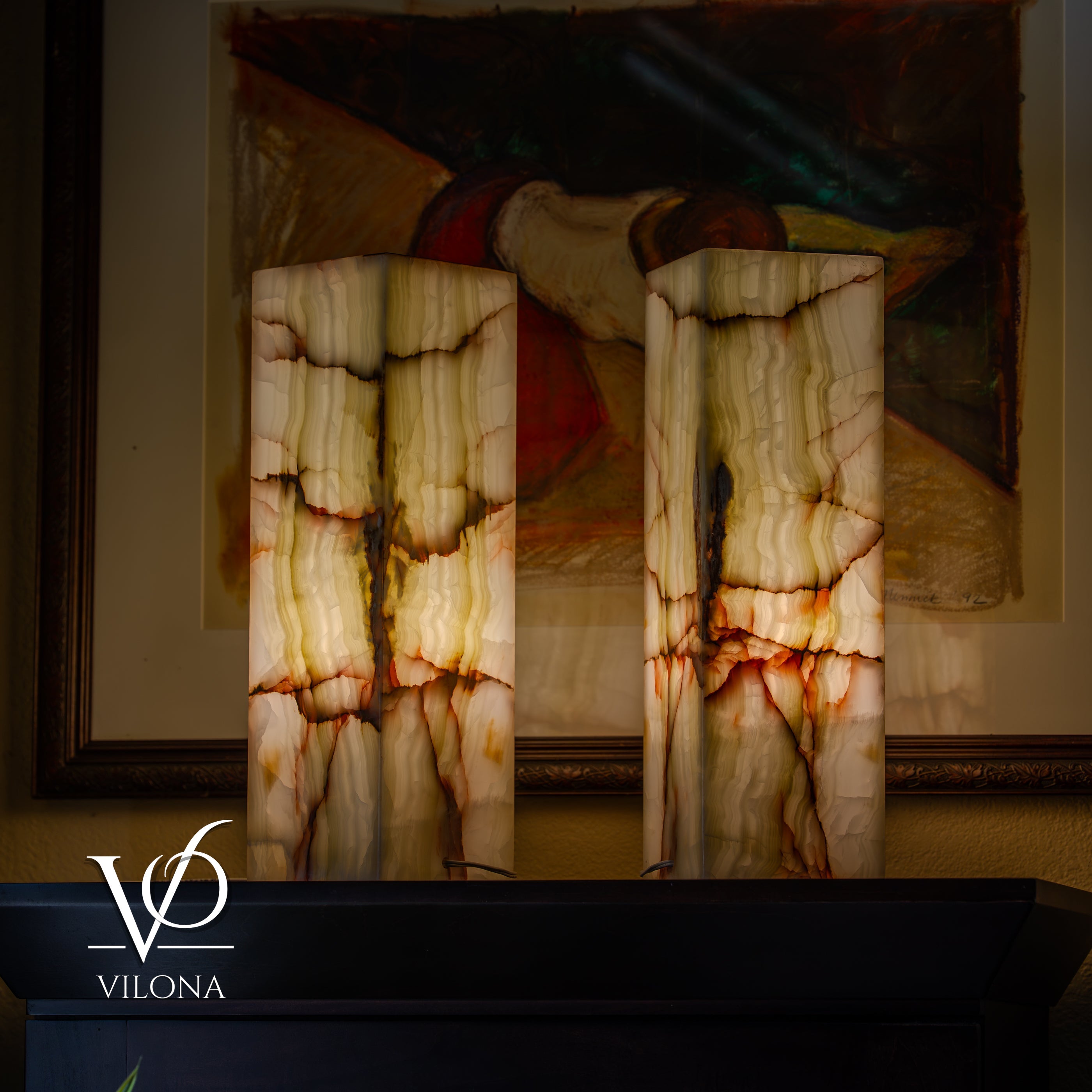 Bamboo Onyx Table Lamp Pair – Light Edition #2 – 19.75" Tall × 6" Wide Each