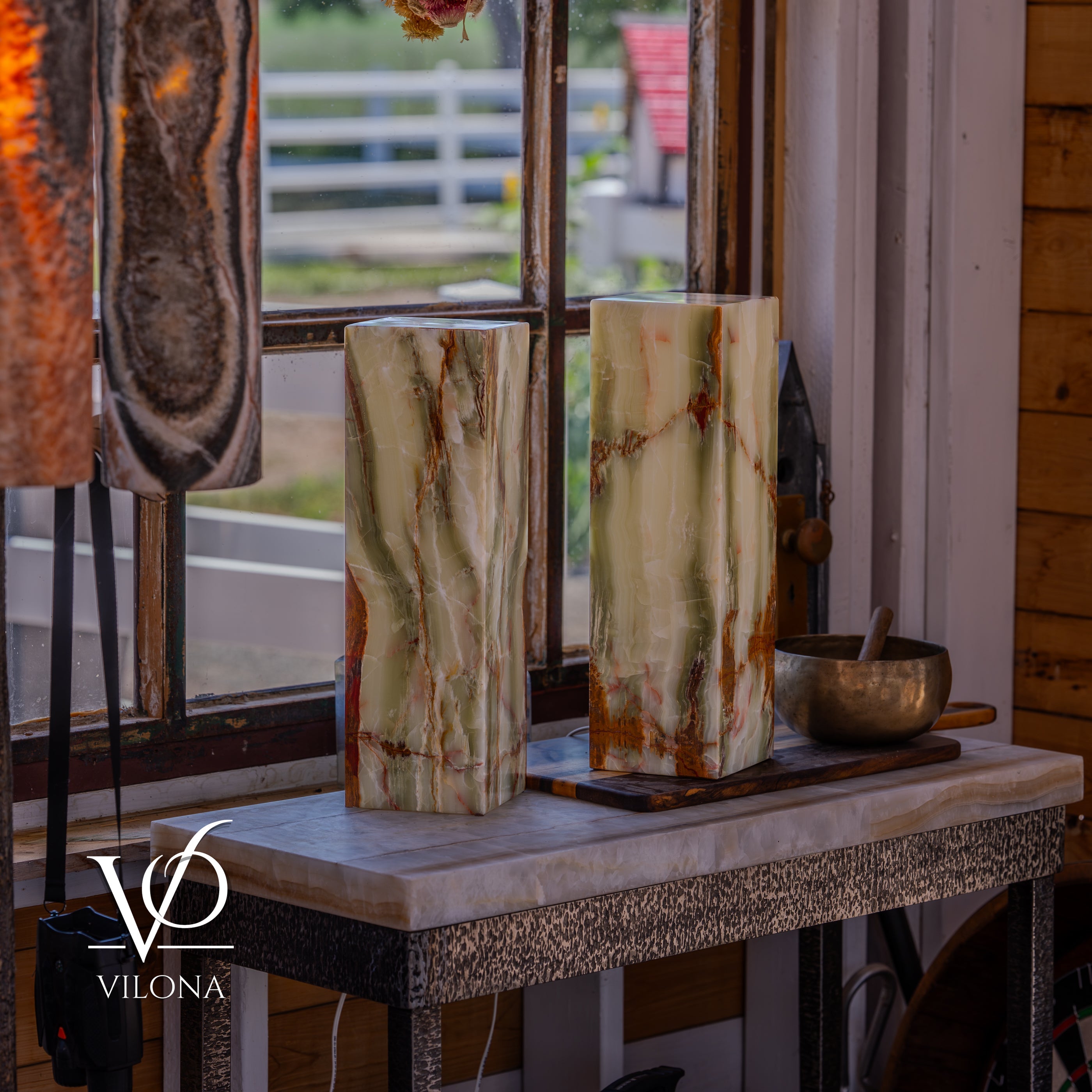 Bamboo Onyx Table Lamp Pair – Dark Edition #2 – 19.75" Tall × 6" Wide Each