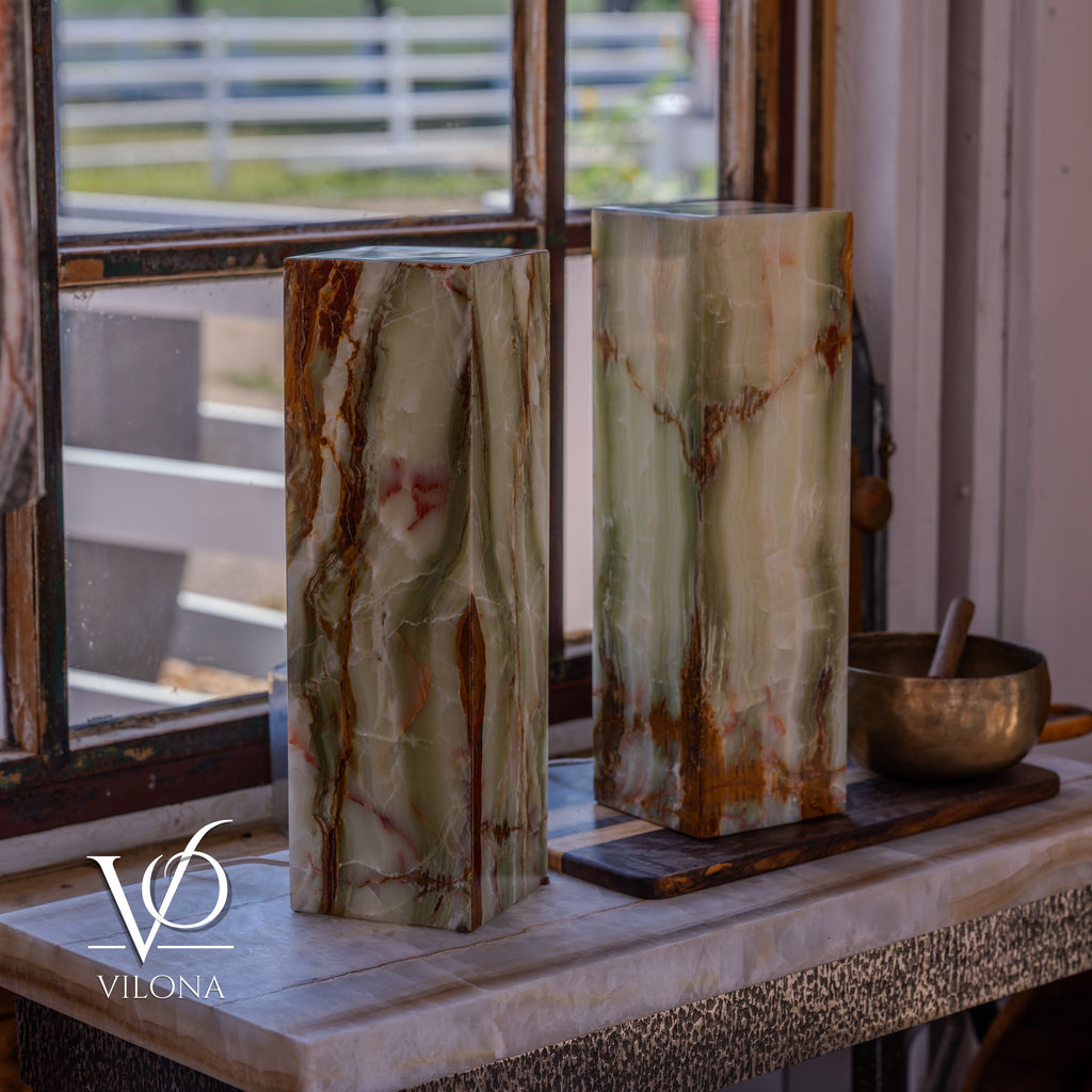 Bamboo Onyx Table Lamp Pair – Dark Edition #2 – 19.75" Tall × 6" Wide Each