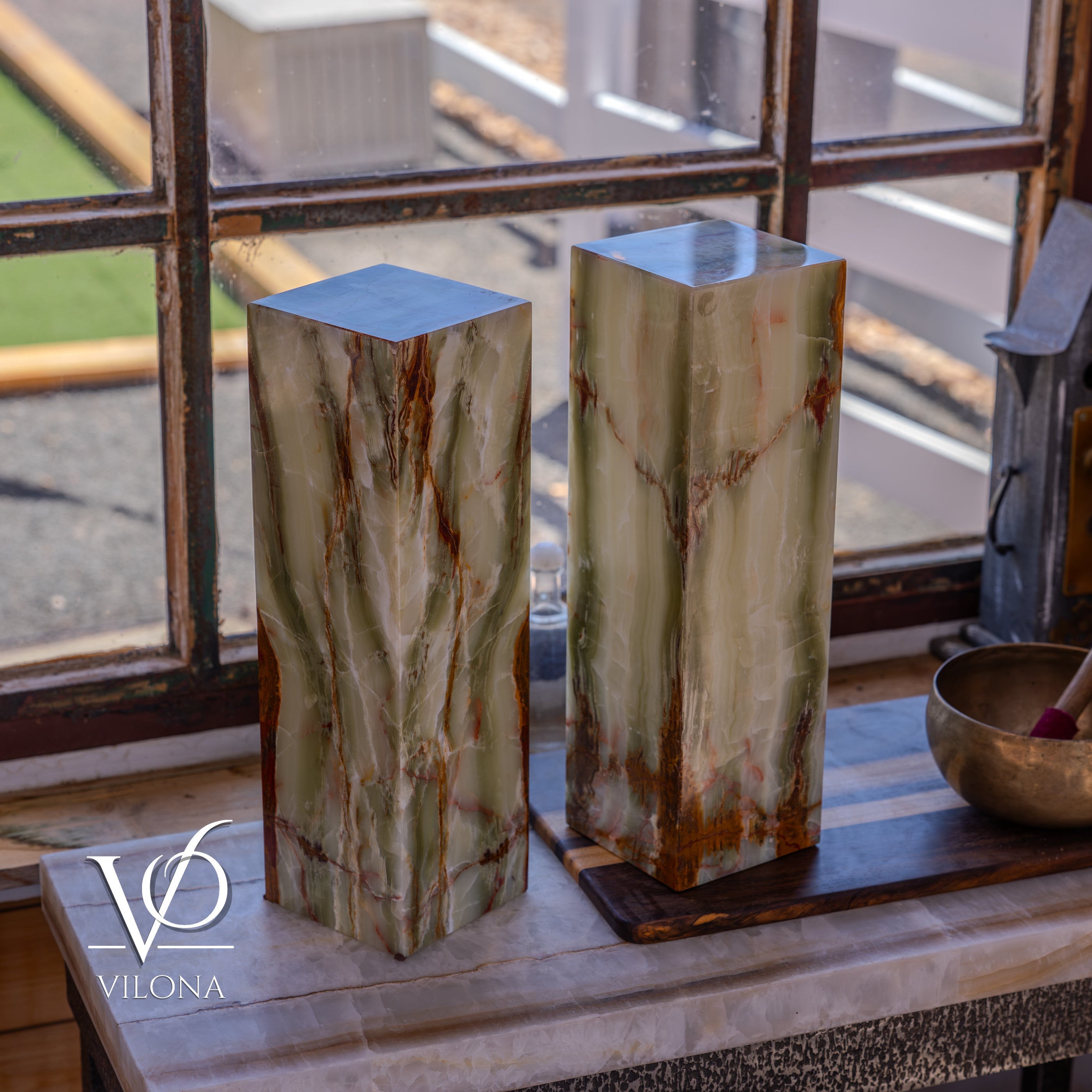 Bamboo Onyx Table Lamp Pair – Dark Edition #2 – 19.75" Tall × 6" Wide Each