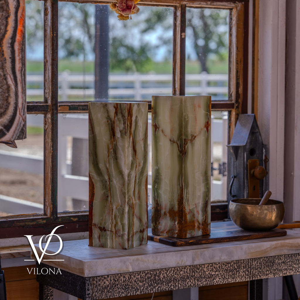 Bamboo Onyx Table Lamp Pair – Dark Edition #2 – 19.75" Tall × 6" Wide Each
