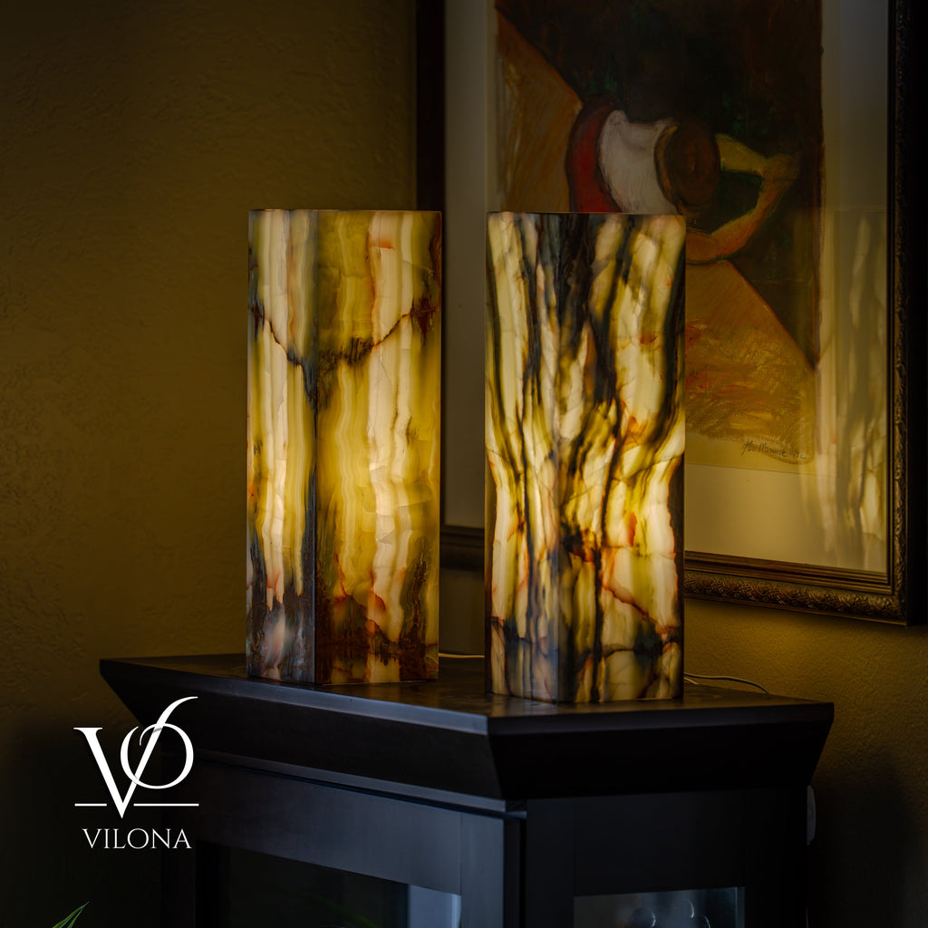 Bamboo Onyx Table Lamp Pair – Dark Edition #2 – 19.75" Tall × 6" Wide Each