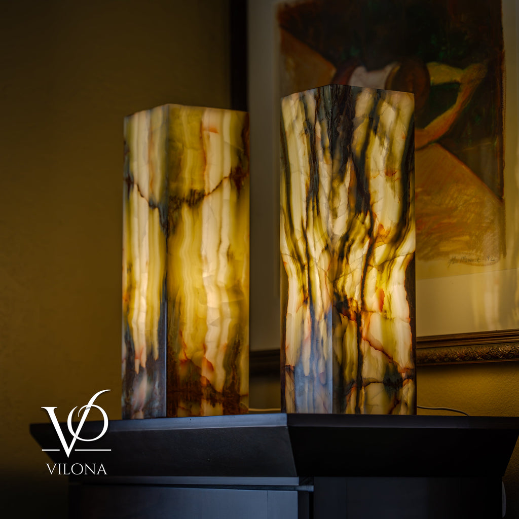 Bamboo Onyx Table Lamp Pair – Dark Edition #2 – 19.75" Tall × 6" Wide Each