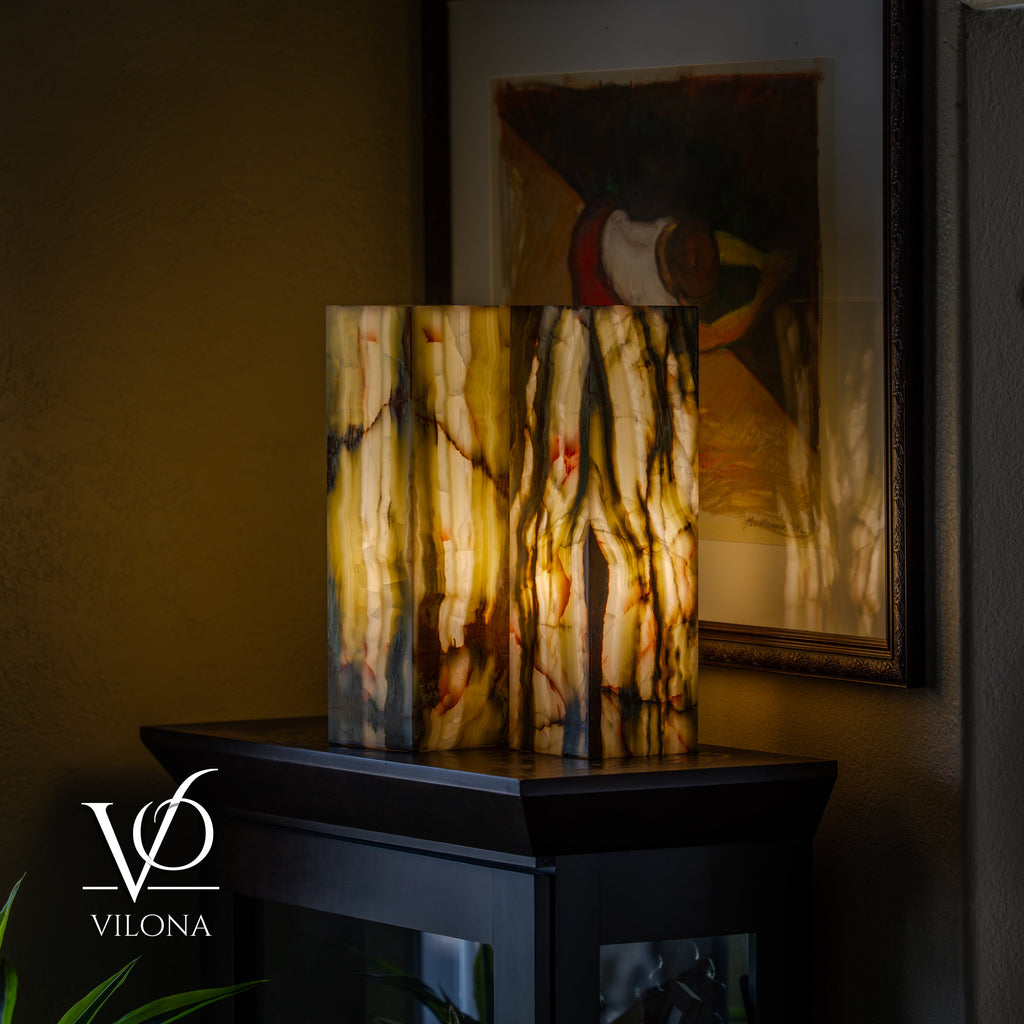 Bamboo Onyx Table Lamp Pair – Dark Edition #2 – 19.75" Tall × 6" Wide Each