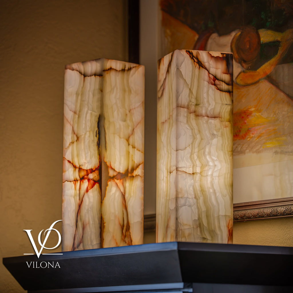 Bamboo Onyx Table Lamp Pair – Light Edition #3 – 19.75" Tall × 6" Wide Each