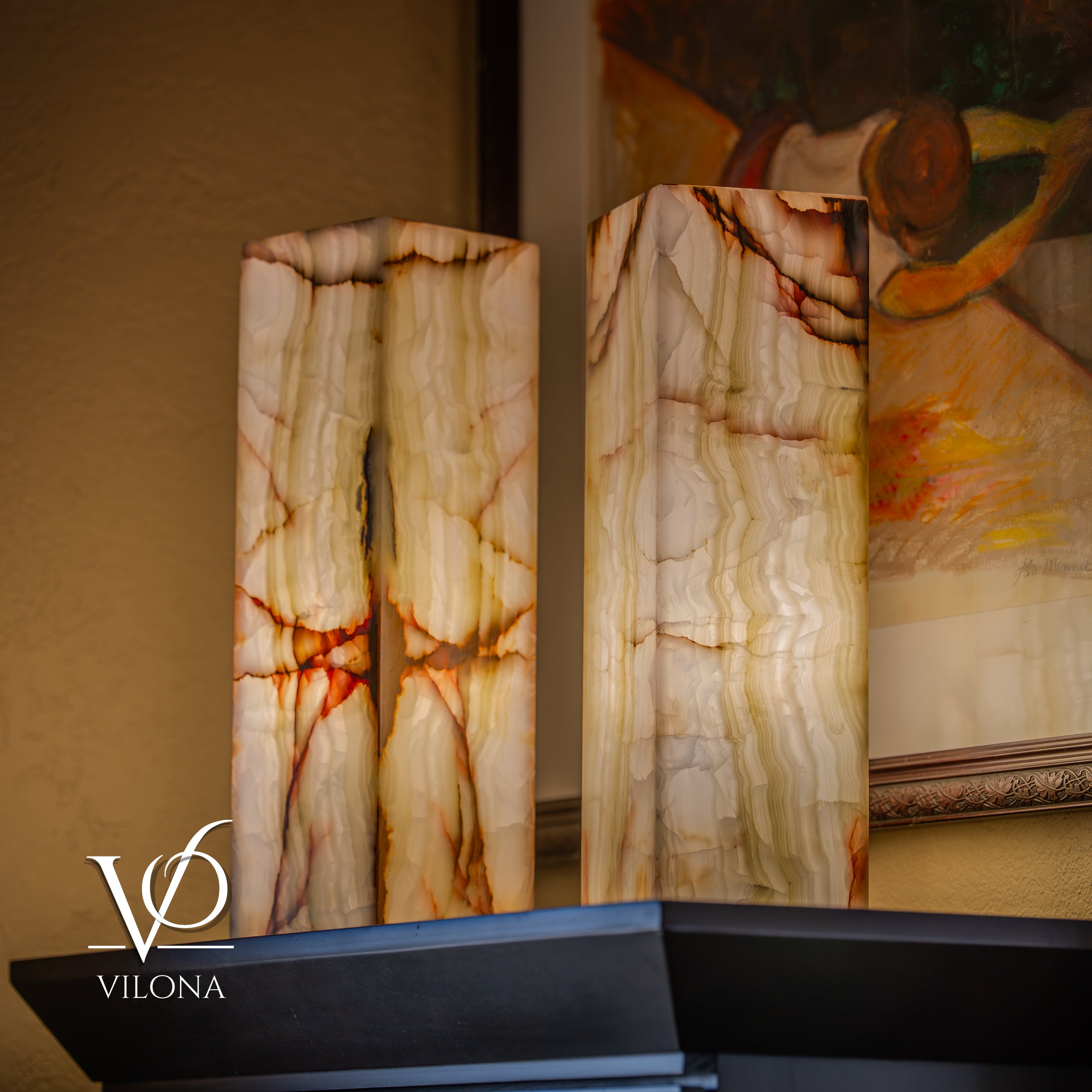 Bamboo Onyx Table Lamp Pair – Light Edition #3 – 19.75" Tall × 6" Wide Each