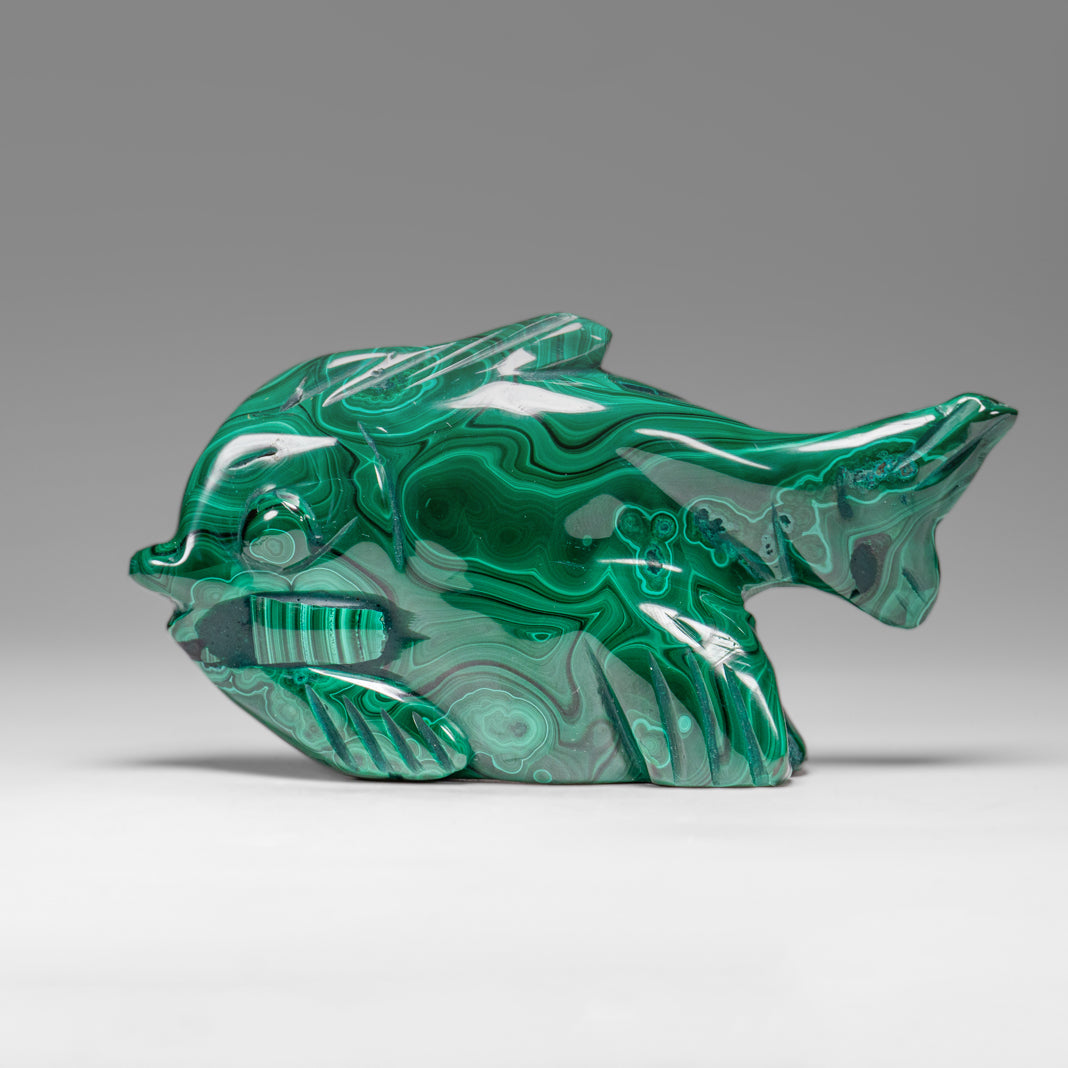 Genuine Polished Malachite Fish Carving (280 grams)