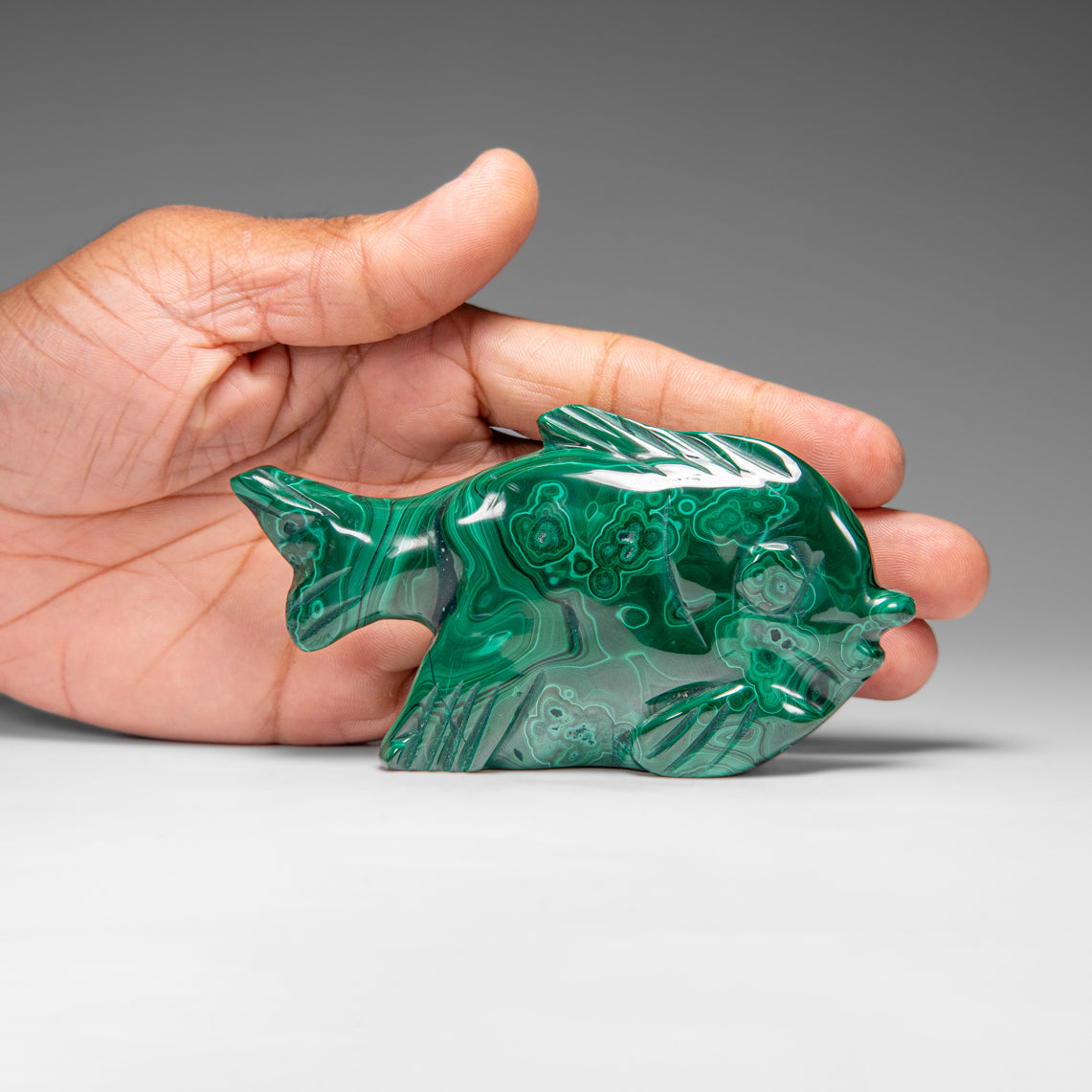 Genuine Polished Malachite Fish Carving (280 grams)