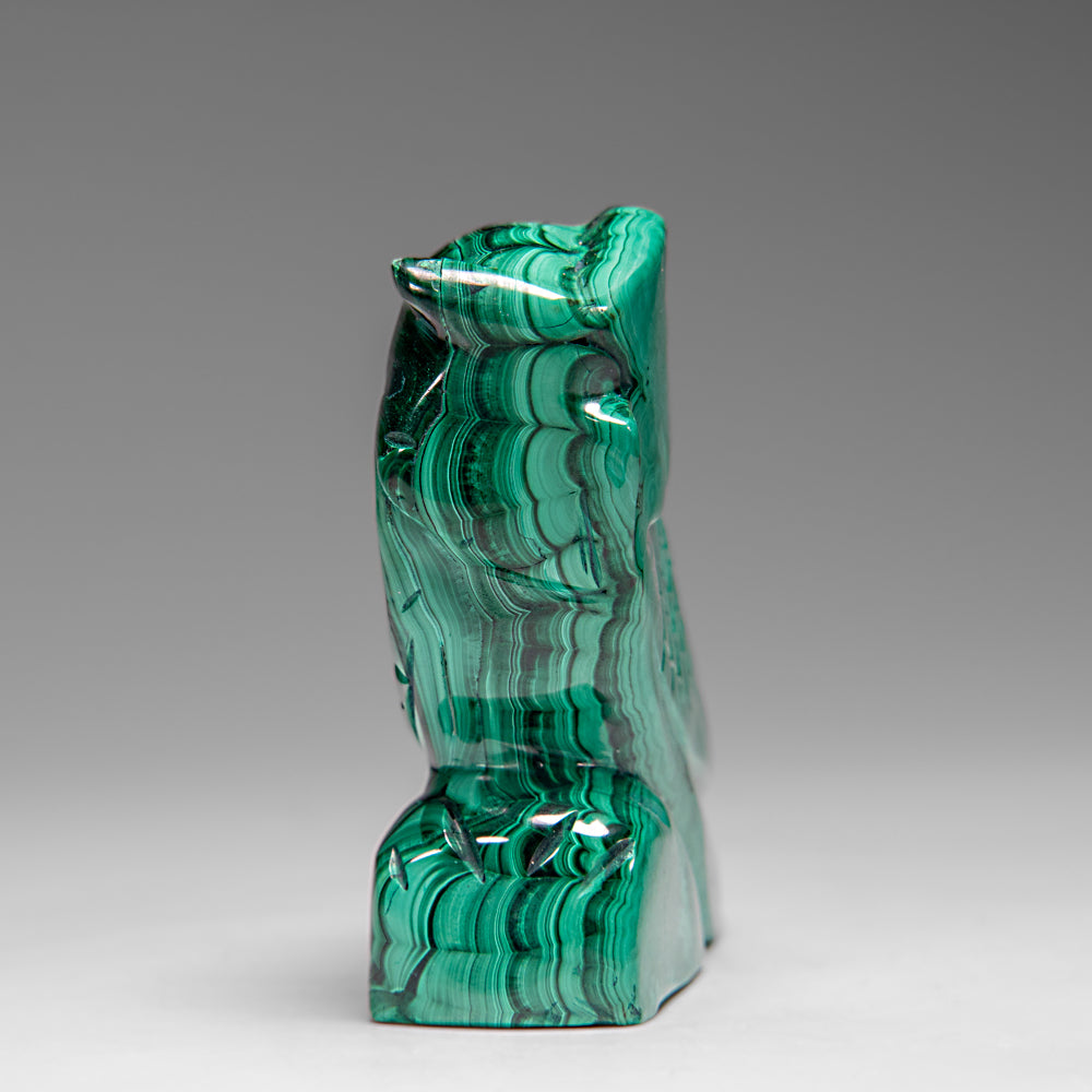 Genuine Polished Malachite Owl Carving (220 grams)