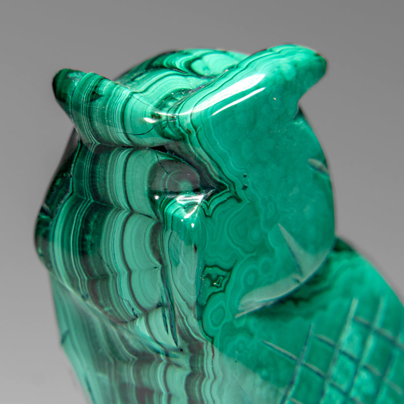 Genuine Polished Malachite Owl Carving (220 grams)