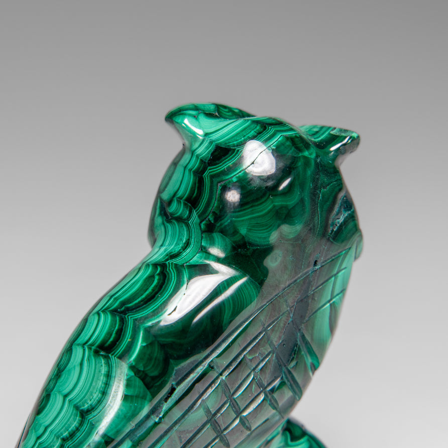 Genuine Polished Malachite Owl Carving (220 grams)