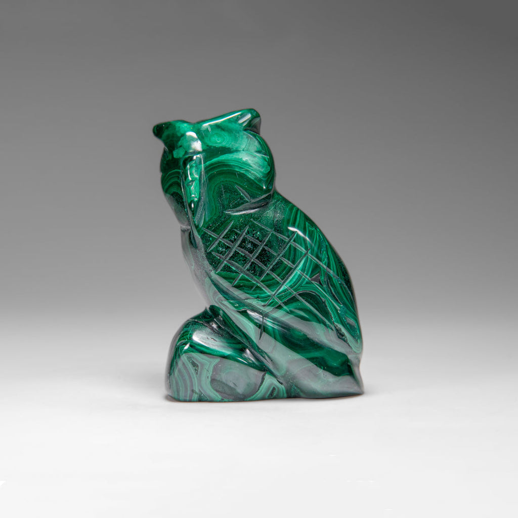 Genuine Polished Malachite Owl Carving (194.2 grams)