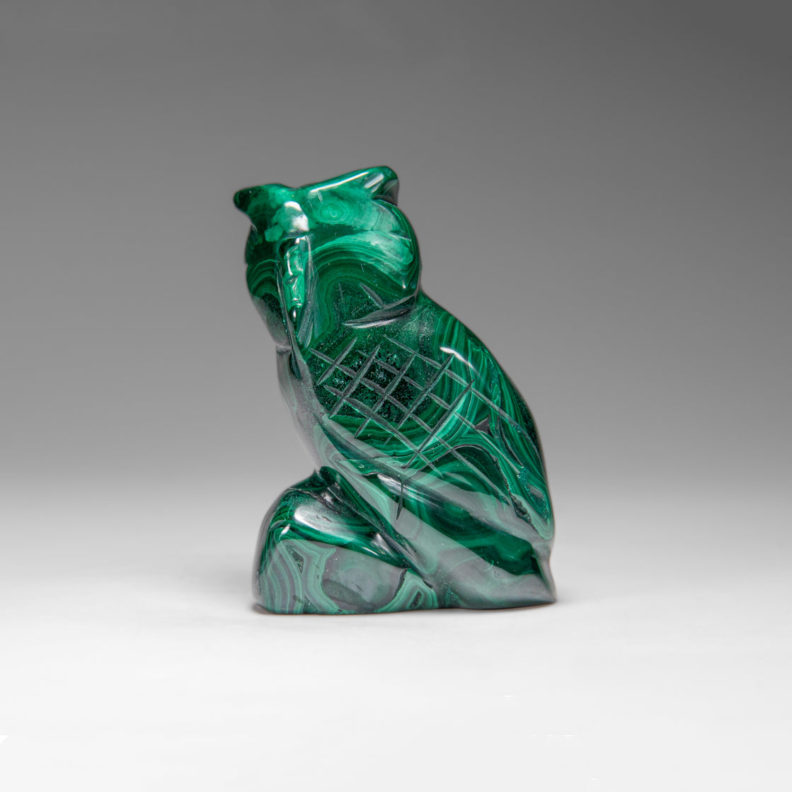 Genuine Polished Malachite Owl Carving (194.2 grams)