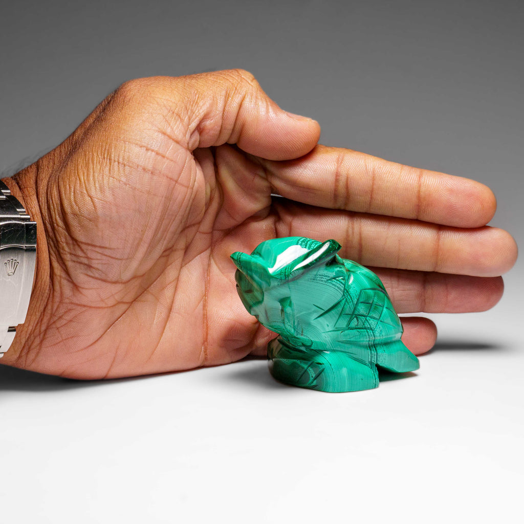 Genuine Polished Malachite Owl Carving (211.7 grams)