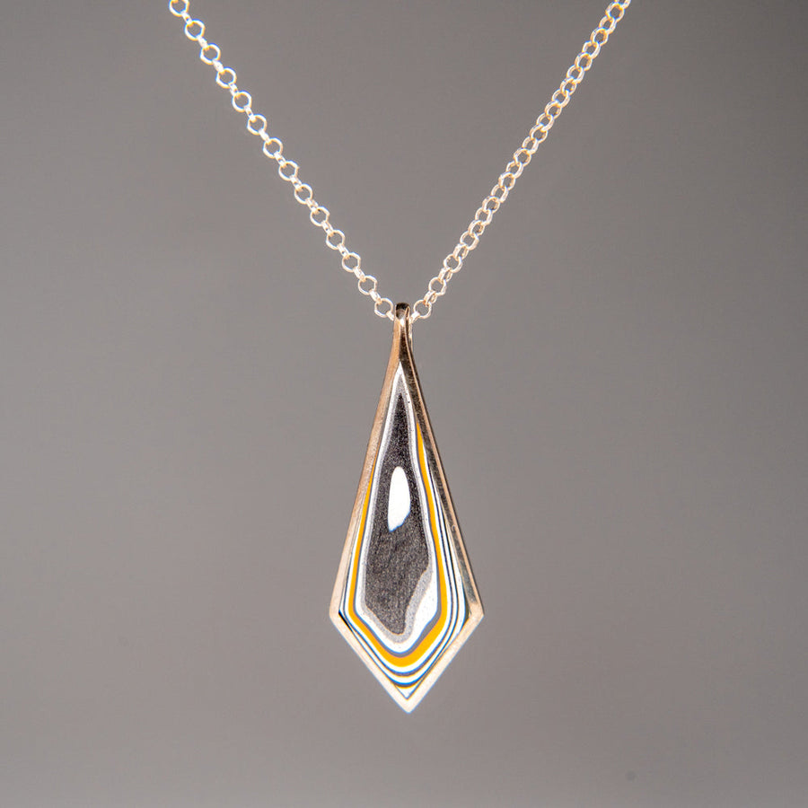 Genuine Fordite Sterling Silver Pendant with 18" Sterling Necklace
